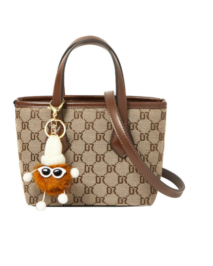 Vintage Patterned Khaki Top Handle Bag-0