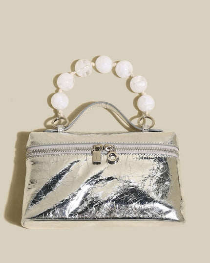 Vintage Vanity Shoulder Bag with Resin Bead Strap-5