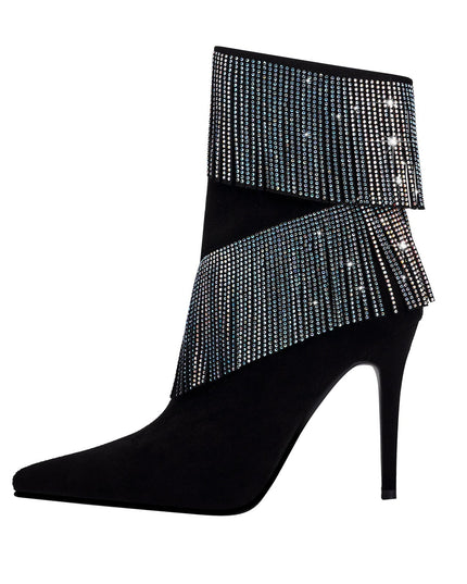 Waterfall Fringe Black Pointed Toe Stiletto Boots-0