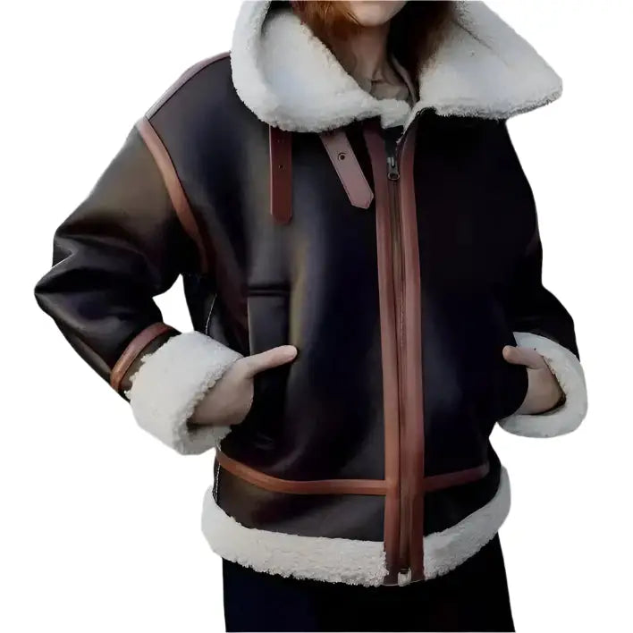 Women’s Winter Fur B3 RAF Aviator Shearling Leather Jacket-0