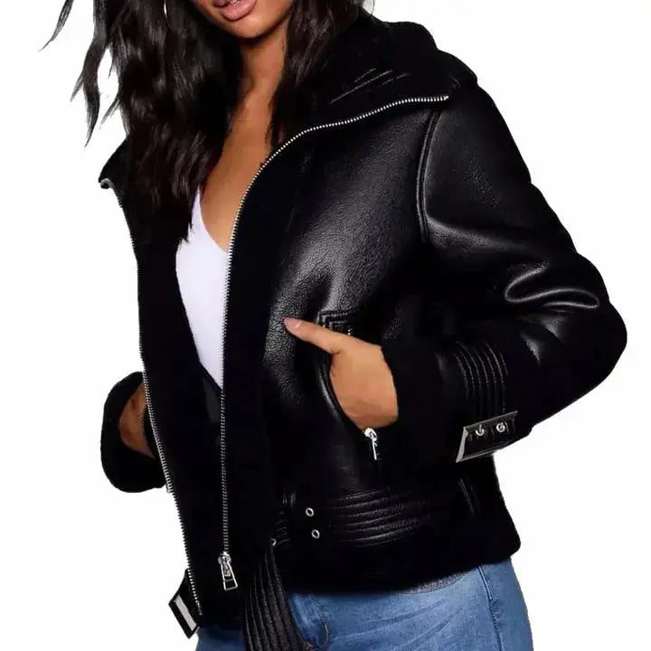 Women’s Black B3 Sheepskin Shearling Aviator Coat-0