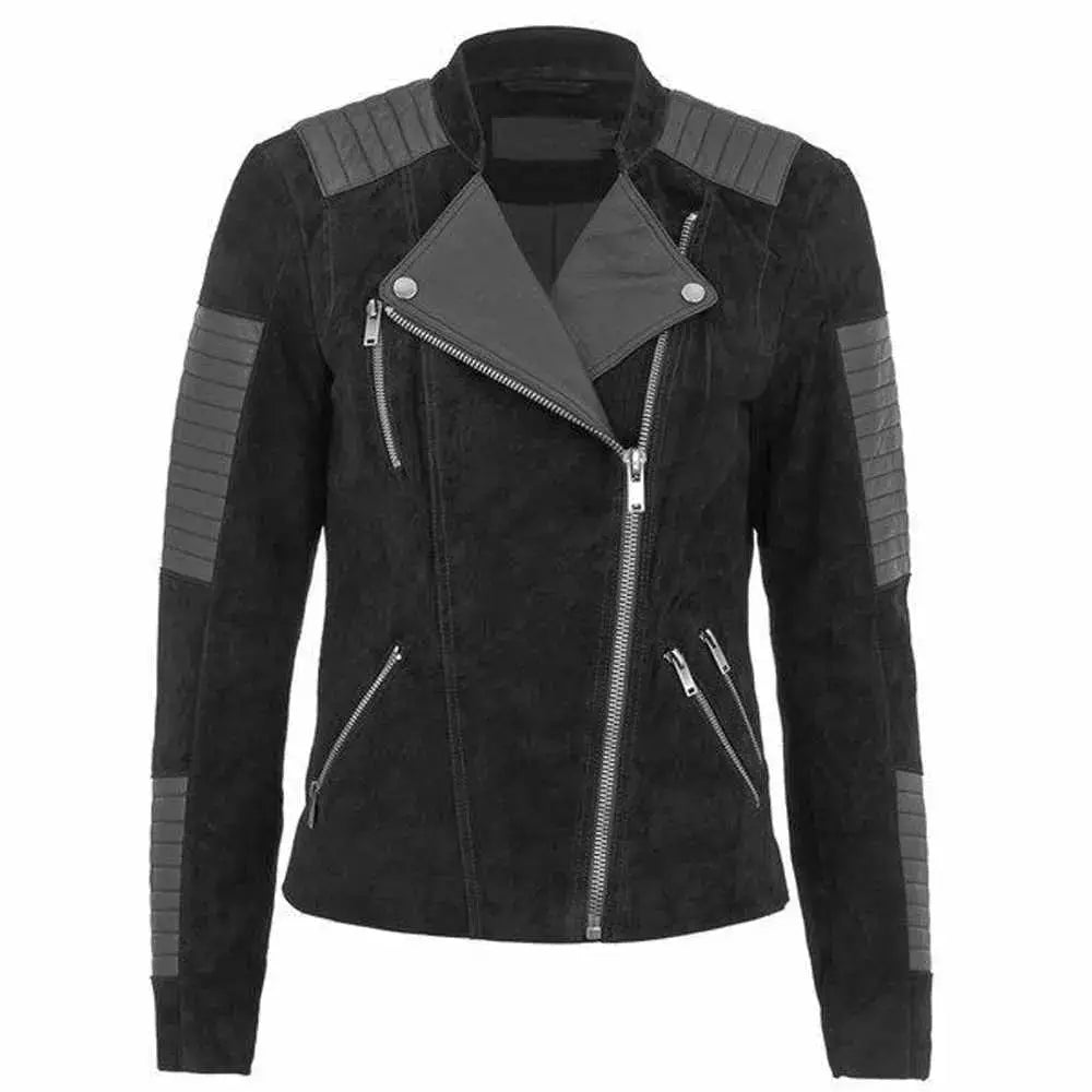 Women’s Nubuck Leather Motorcycle Jacket-0