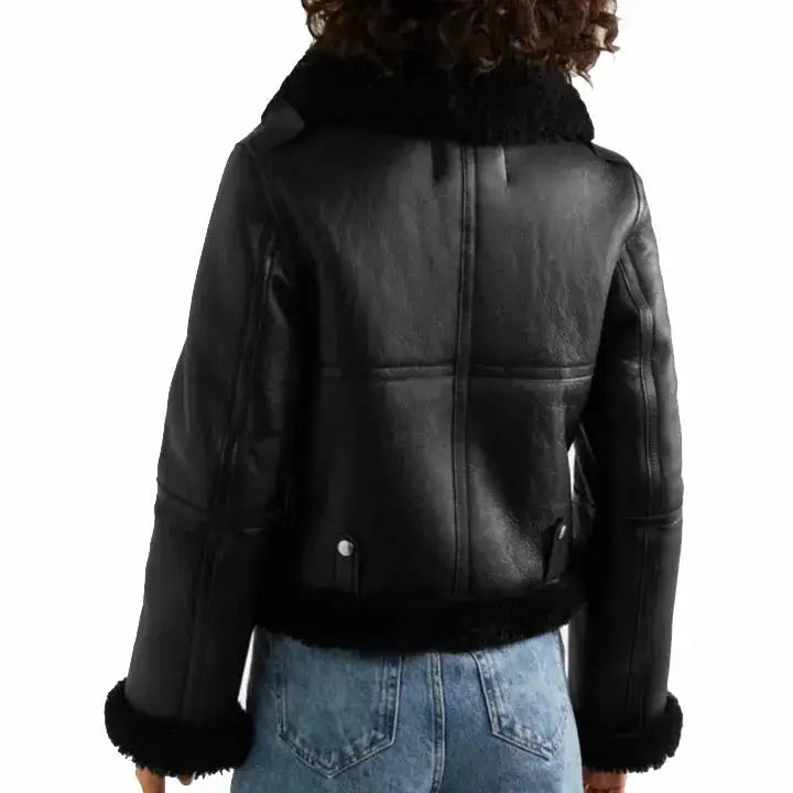 Women’s Black Sheepskin Shearling Leather Jacket-1