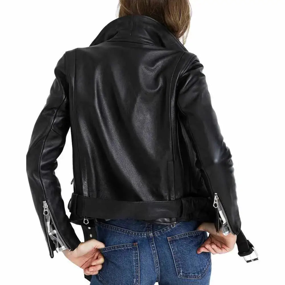 Women’s Fashion Motorcycle Slim Fit Black Real Leather Jacket-1