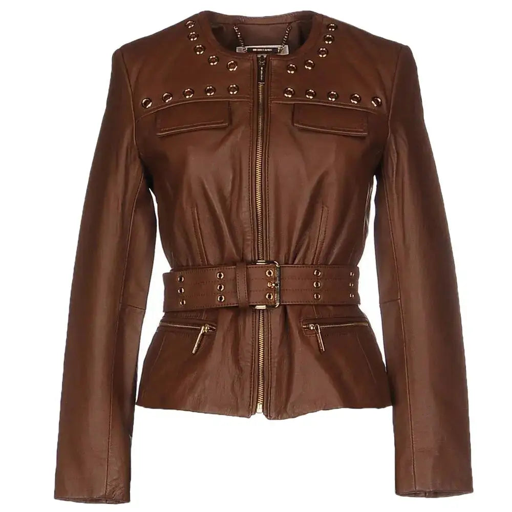 Women’s Genuine Leather Biker Jacket-0