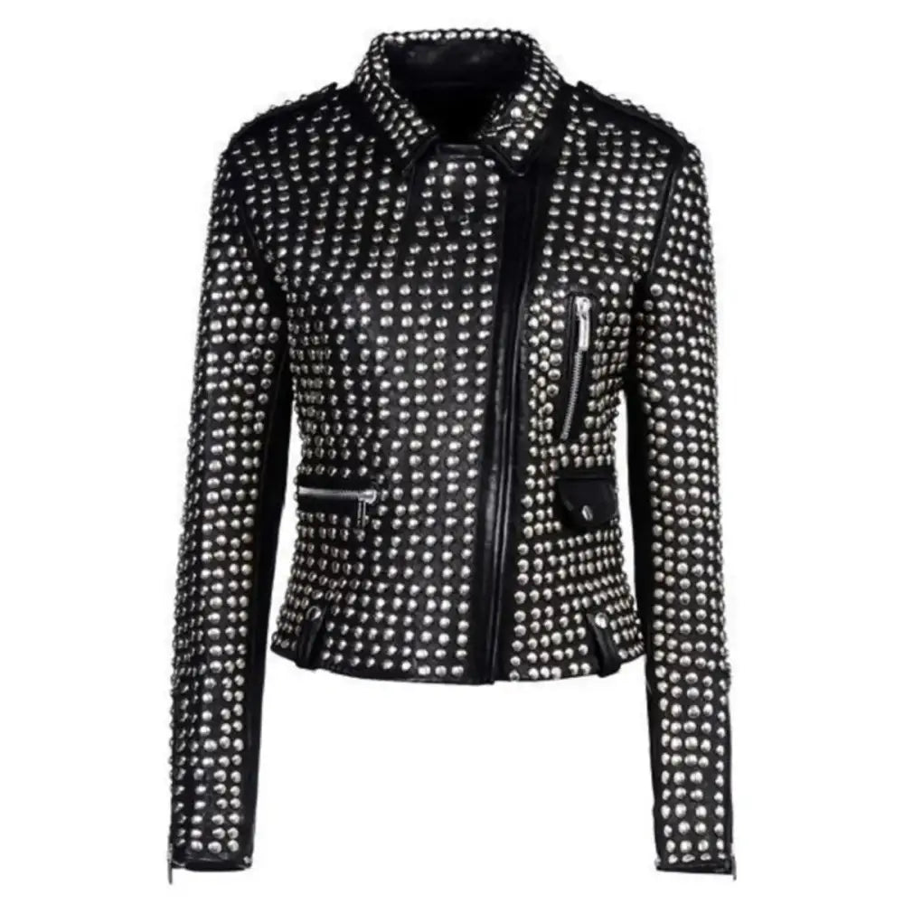 Women’s Motorcycle Studded Genuine Leather Jacket-0