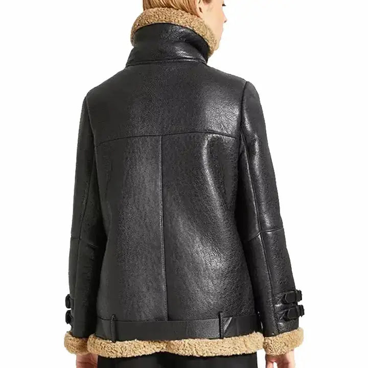 Women’s Oversized Black Sheepskin Shearling Leather Coat-1