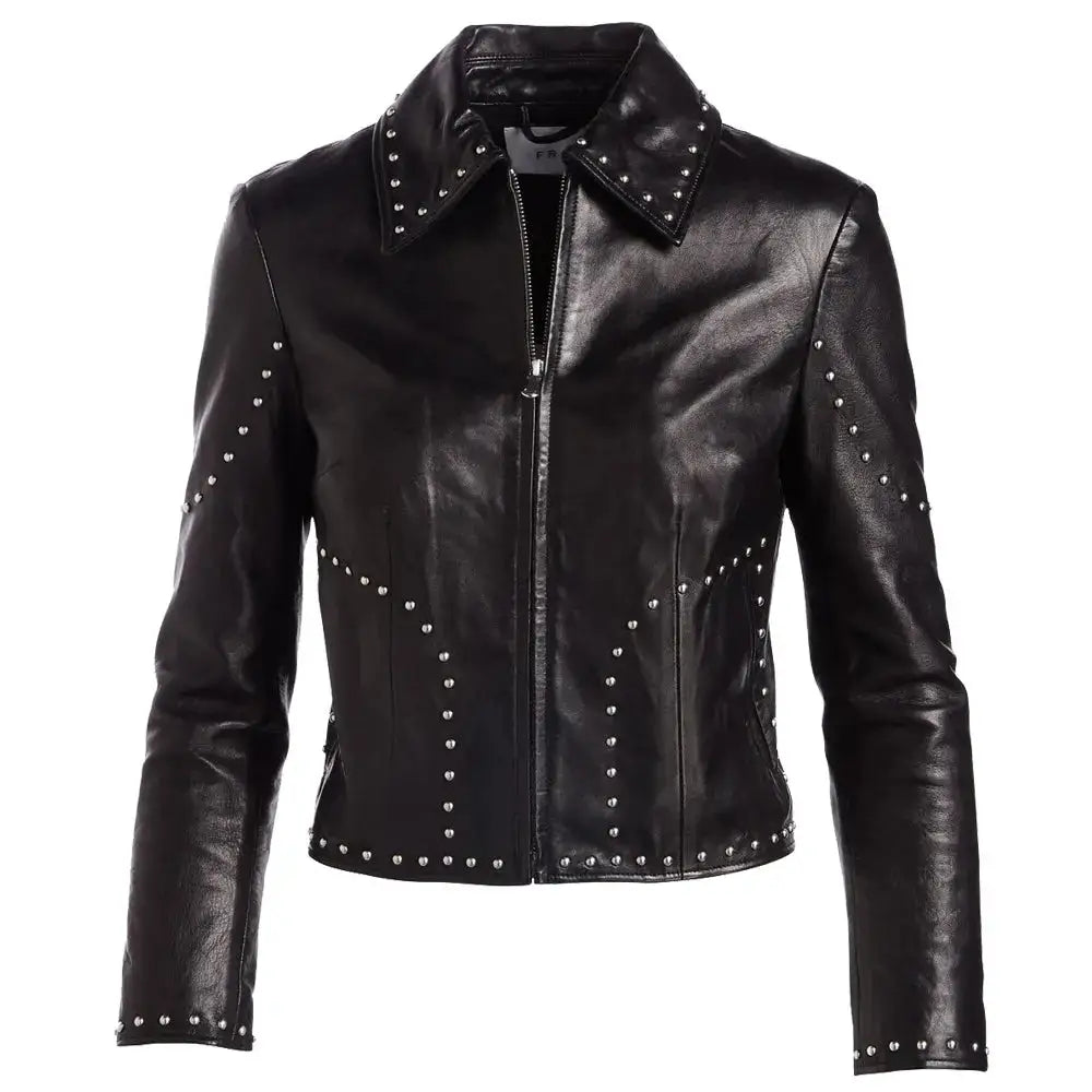 Women’s Army Studded Leather Biker Jacket-0