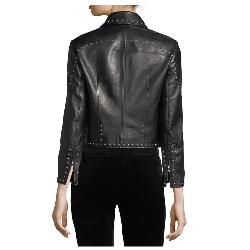 Women’s Army Studded Leather Biker Jacket-1