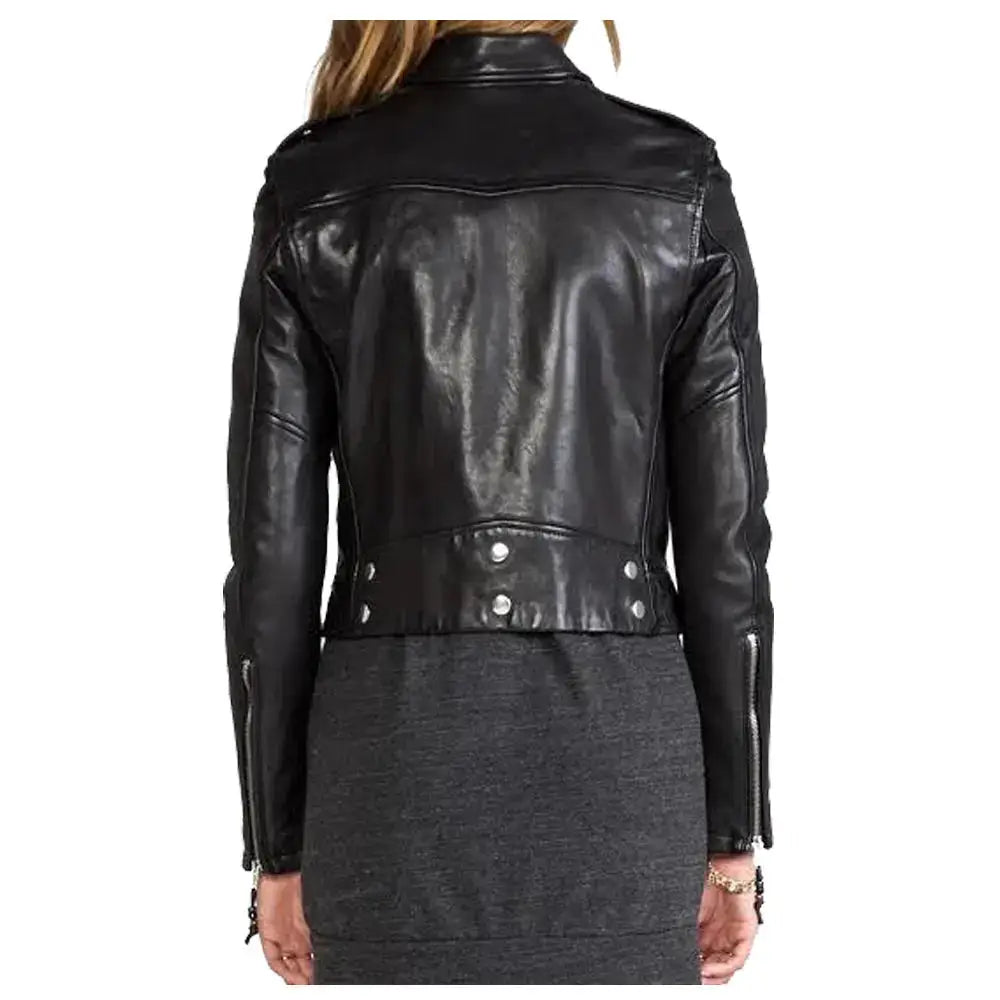 Women’s Short Lambskin Biker Leather Jacket-1