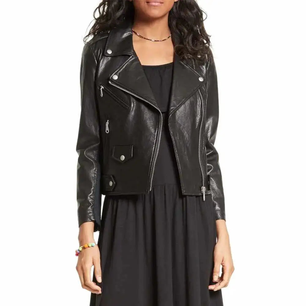 Women’s Slim Fit Leather Biker Jacket-0