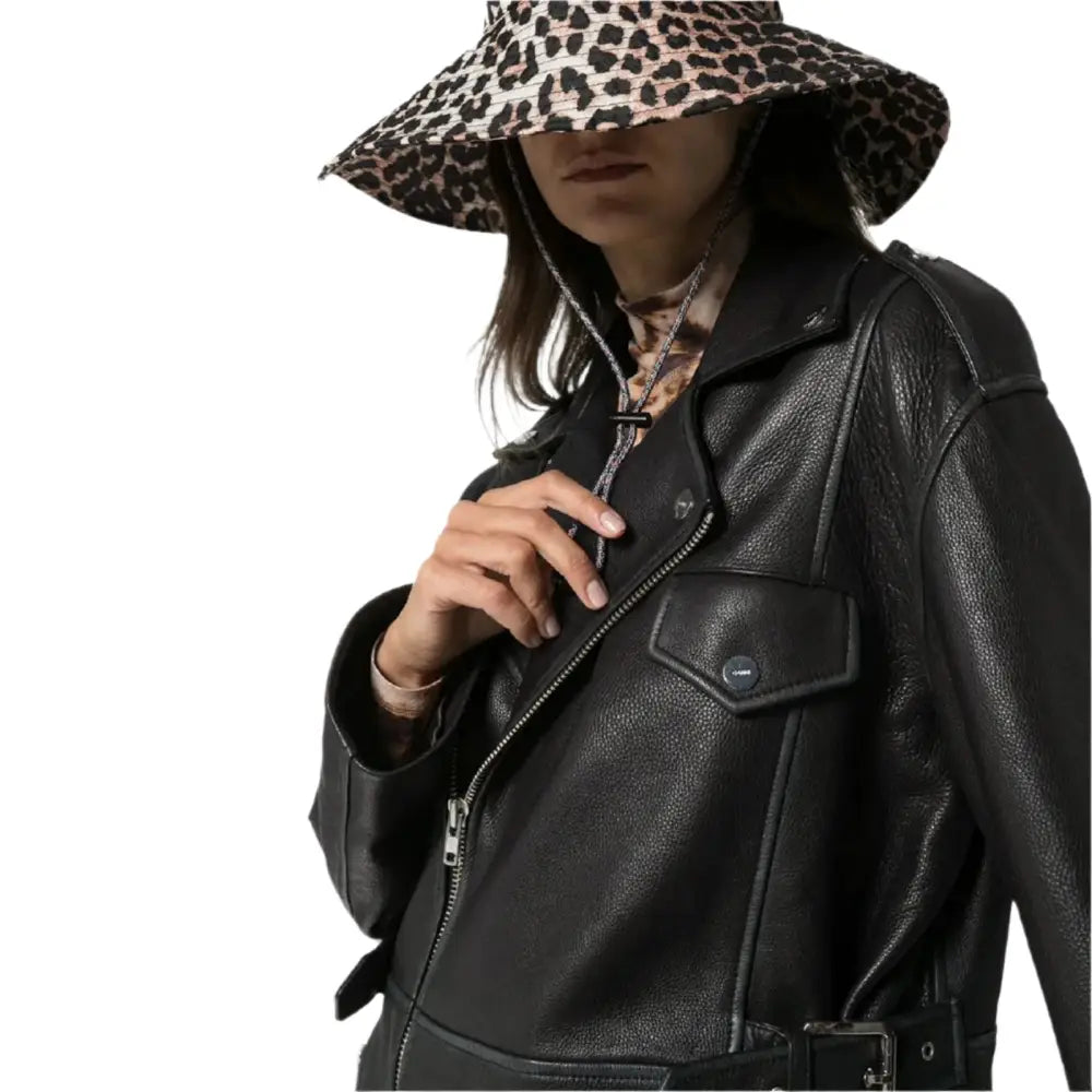 Womens Black Leather Long Jacket-3