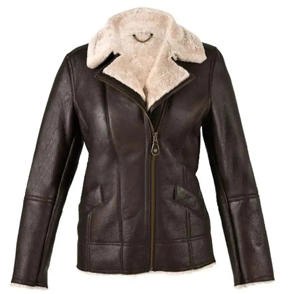 Womens B3 Aviator Black Leather Bomber Jacket-0