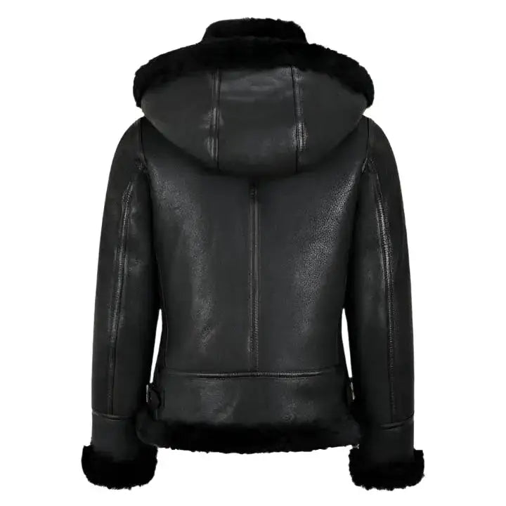 Women’s B3 Bomber Hooded Jacket – Classic Black Shearling Style-2