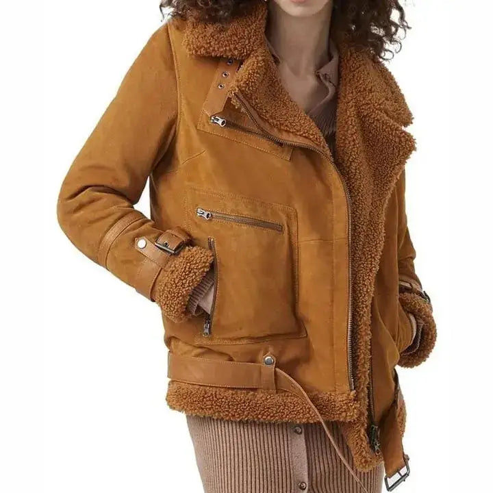 Women’s B3 RAF Aviator Shearling Suede Leather Jacket-2