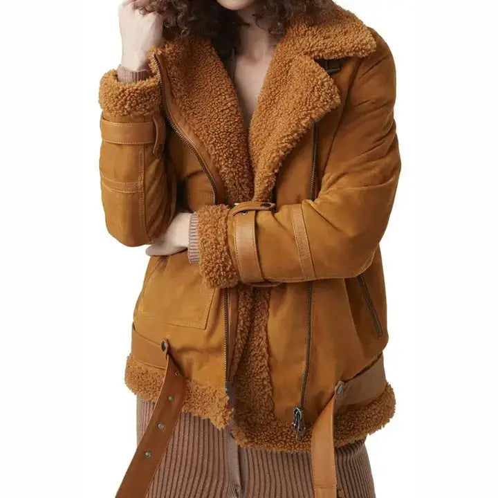 Women’s B3 RAF Aviator Shearling Suede Leather Jacket-0