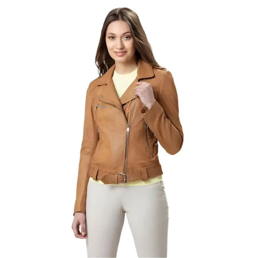 Women’s Camel-Colored Leather Jacket-0