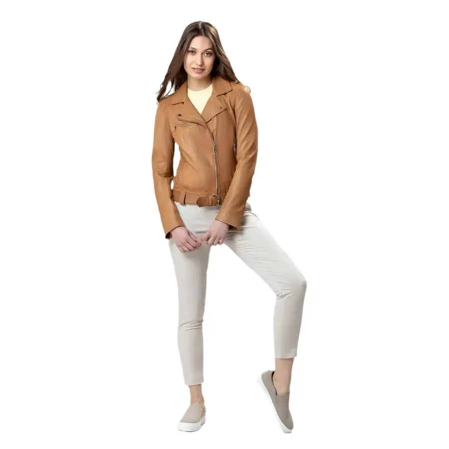 Women’s Camel-Colored Leather Jacket-2