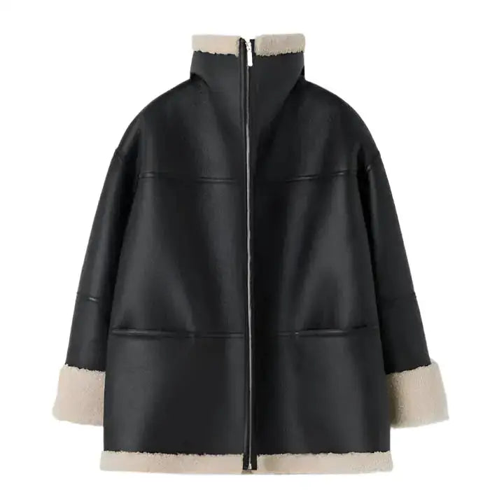 Women’s Black Aviator B3 Sheepskin RAF Shearling Leather Jacket-1