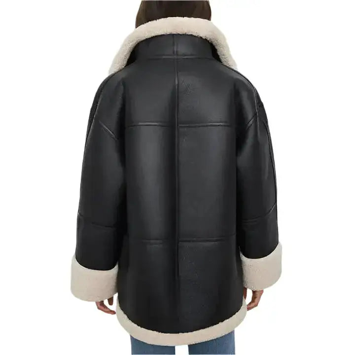 Women’s Black Aviator B3 Sheepskin RAF Shearling Leather Jacket-3