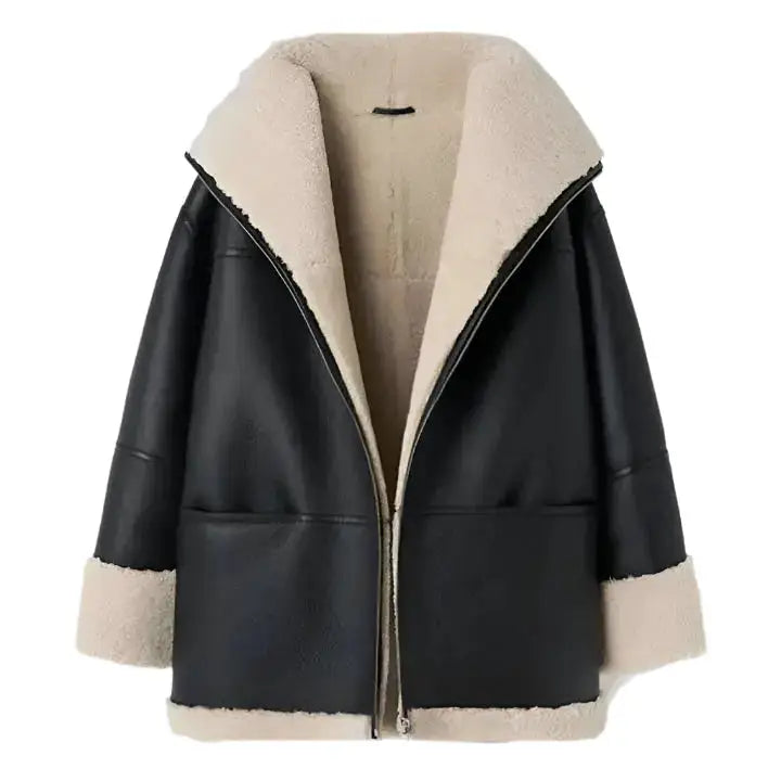 Women’s Black Aviator B3 Sheepskin RAF Shearling Leather Jacket-0