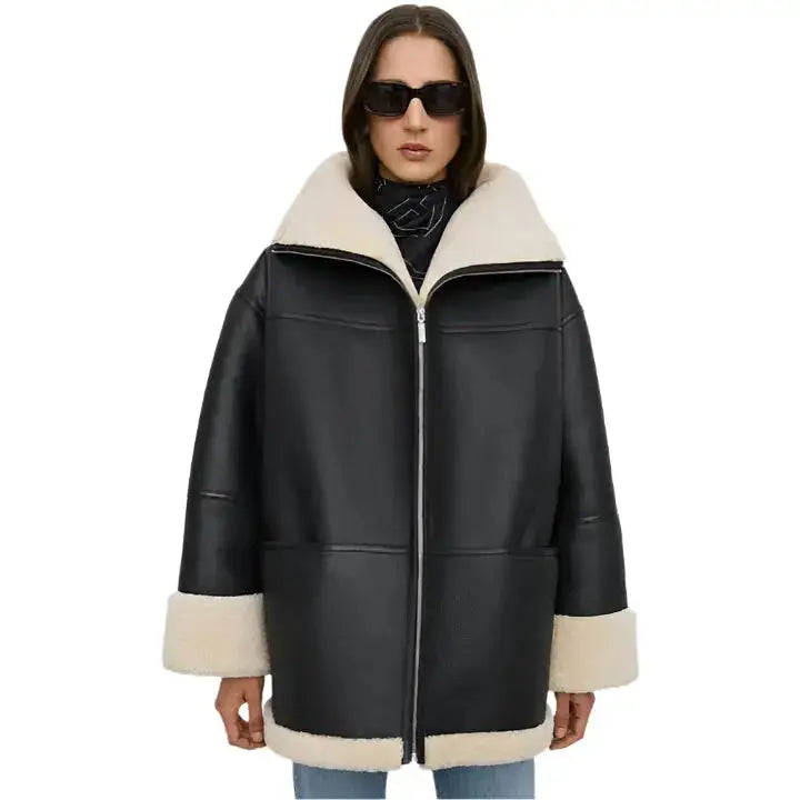 Women’s Black Aviator B3 Sheepskin RAF Shearling Leather Jacket-2