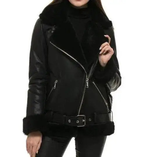 Women’s Black B3 Shearling Bomber Jacket-0
