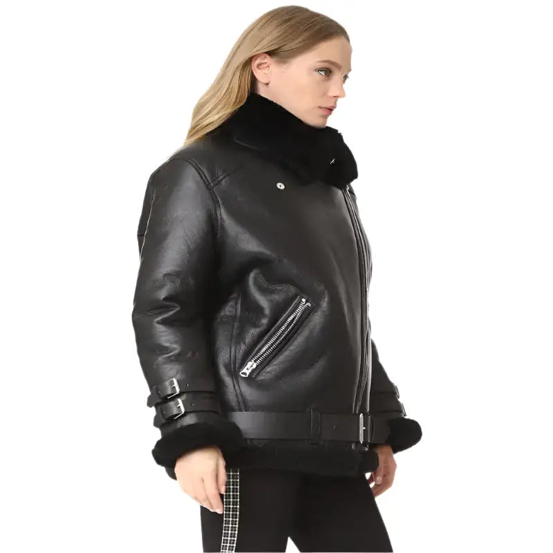 Women’s Black B3 Shearling Jacket-2