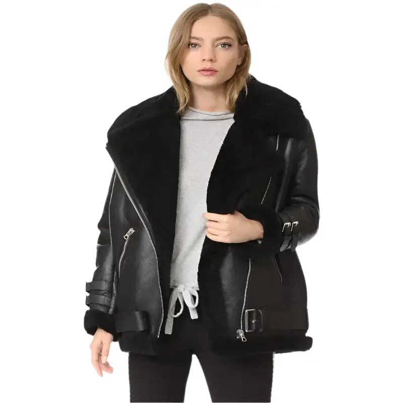 Women’s Black B3 Shearling Jacket-0
