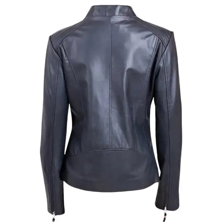 Women’s Black Leather Biker Jacket-1