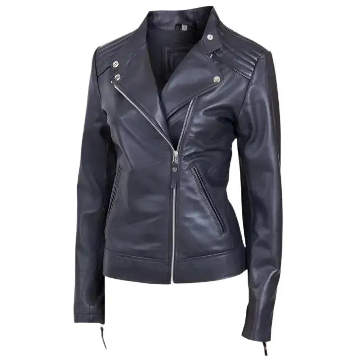 Women’s Black Leather Biker Jacket-0