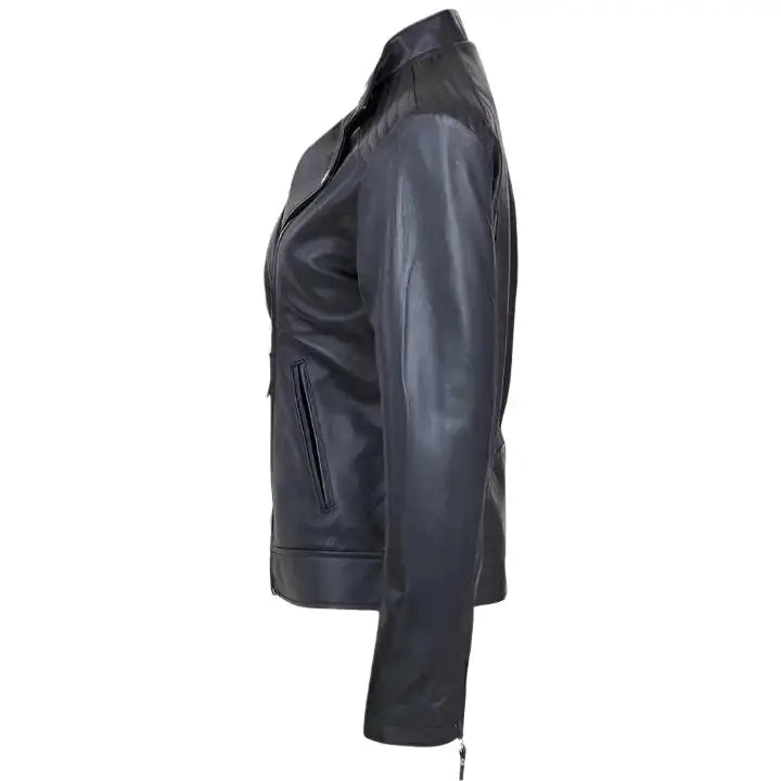 Women’s Black Leather Biker Jacket-2