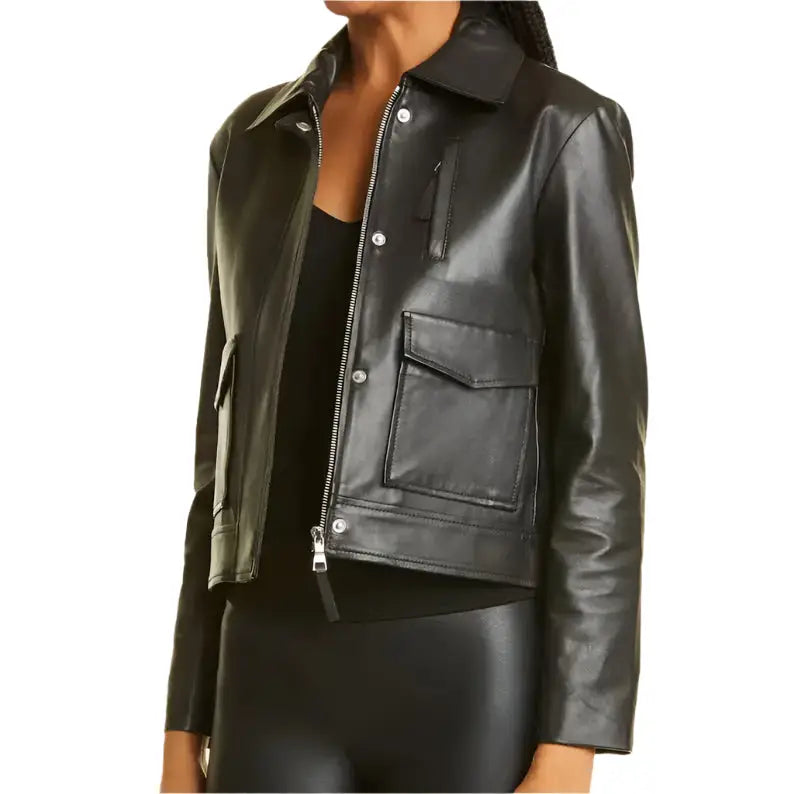 Womens Black Motorcycle Jacket-2