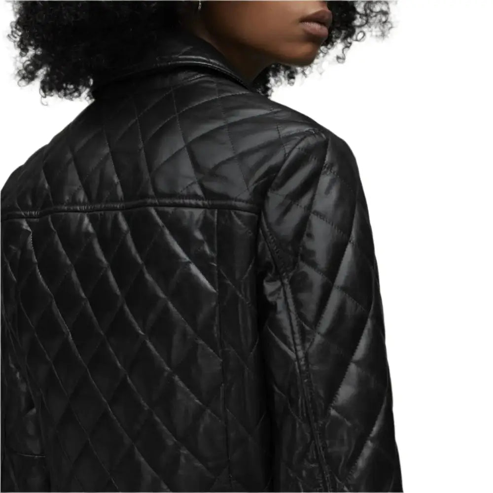 Women’s Black Quilted Leather Bomber Jacket-4