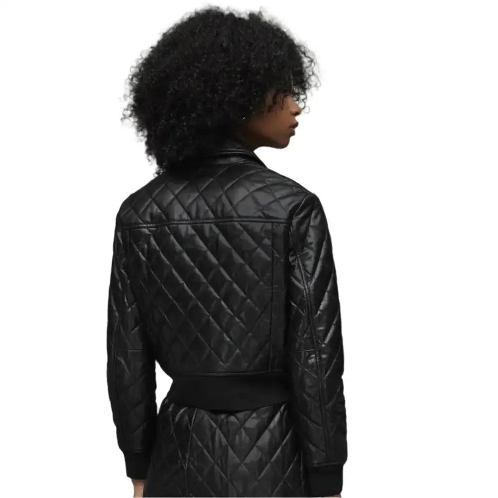 Women’s Black Quilted Leather Bomber Jacket-1