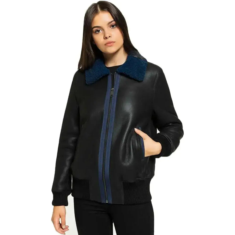 Women’s Black Shearling College Jacket-0