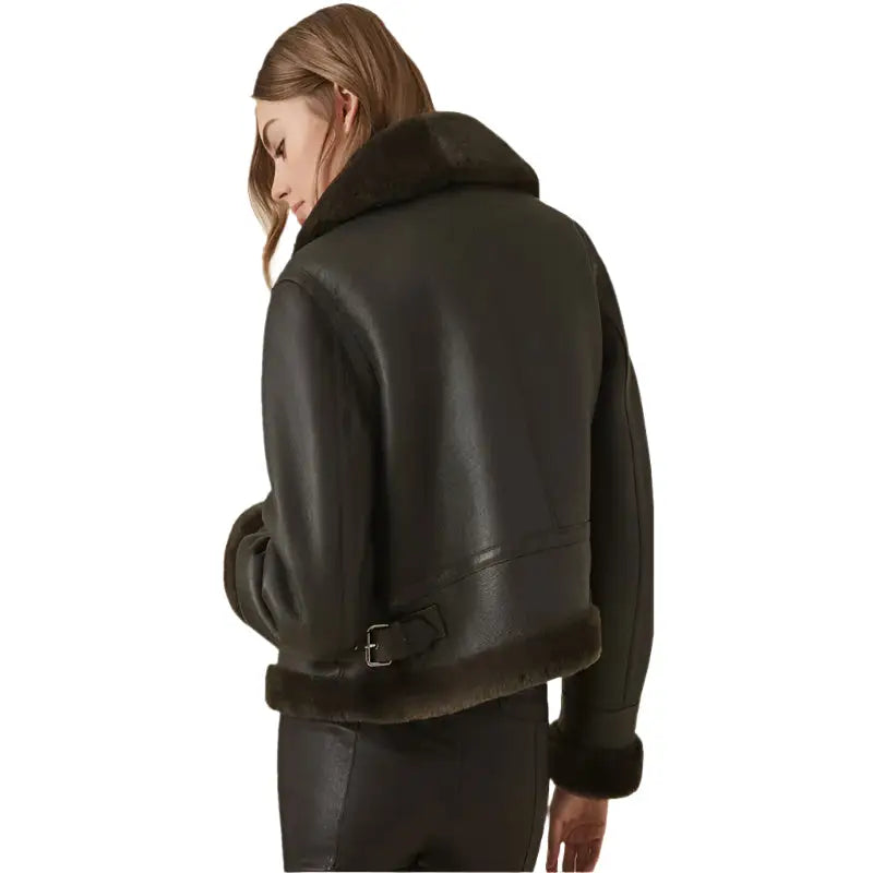 Women’s Black Shearling Leather Bomber Jacket – Winter Style-1