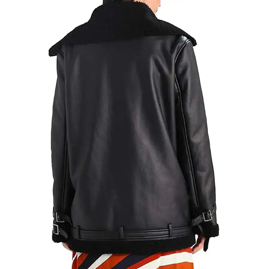 Women’s Black Shearling Leather Aviator Jacket-1