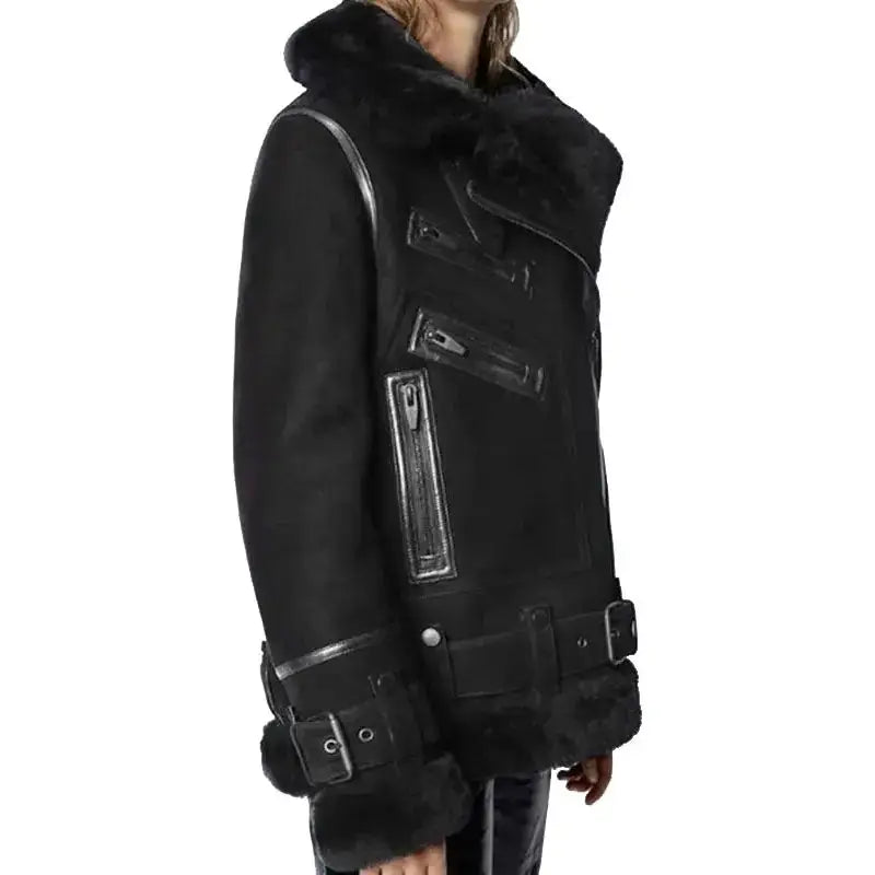 Women’s Black Suede Shearling Leather Jacket-1