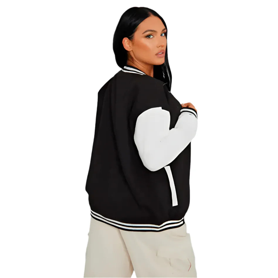 Women’s Black Leather Varsity Bomber Jacket-1