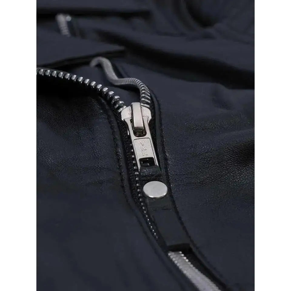 Women’s Black Zipper Biker Jacket with Lip Collar-3