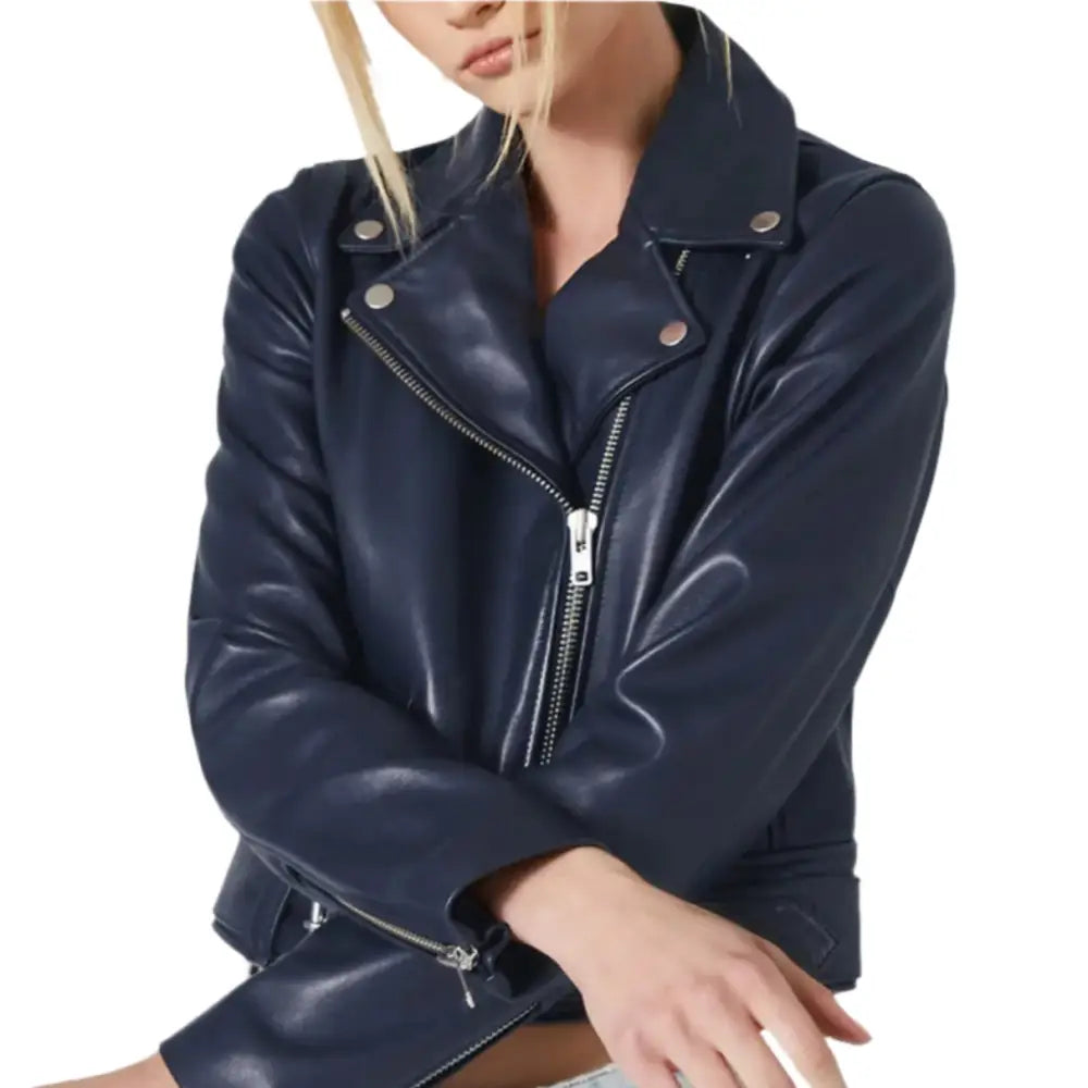 Women's Blue Lambskin Leather Jacket-2
