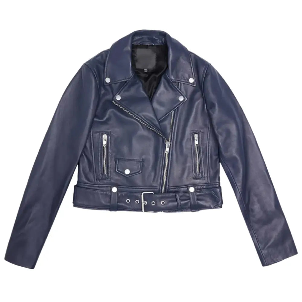 Women's Blue Lambskin Leather Jacket-0