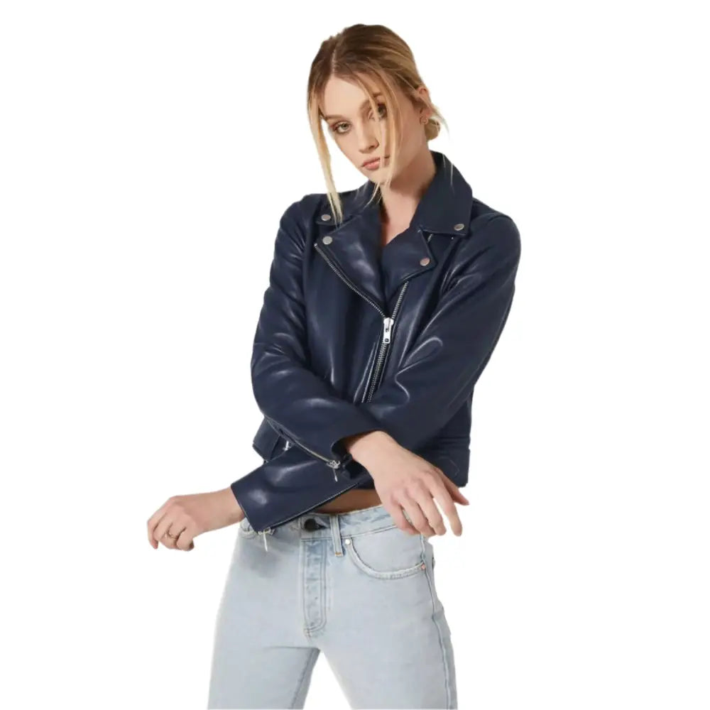 Women's Blue Lambskin Leather Jacket-1