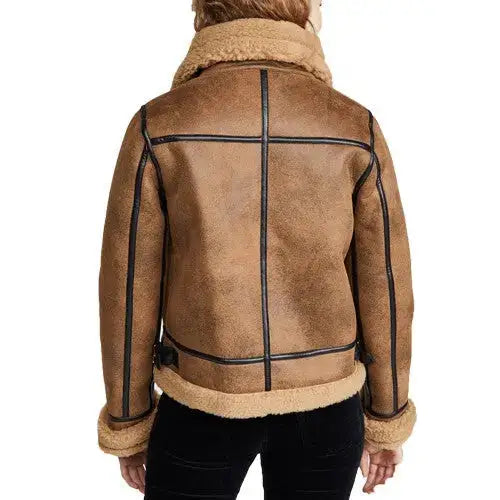 Women’s Brown Shearling Aviator Jacket-1