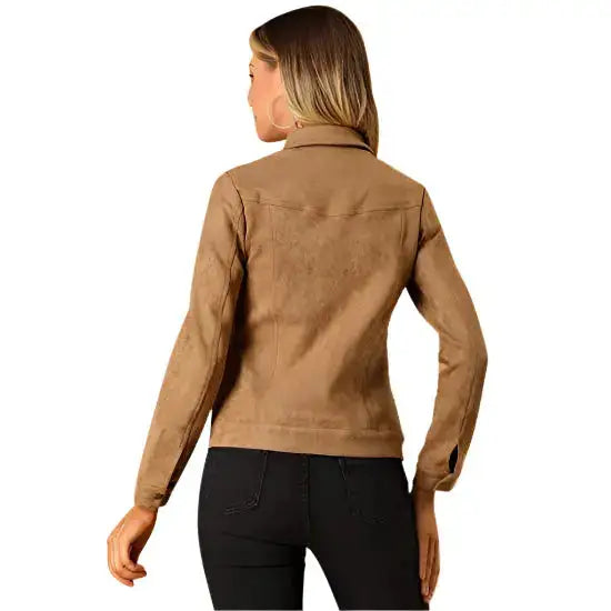 Women’s Brown Button Suede Leather Jacket-1