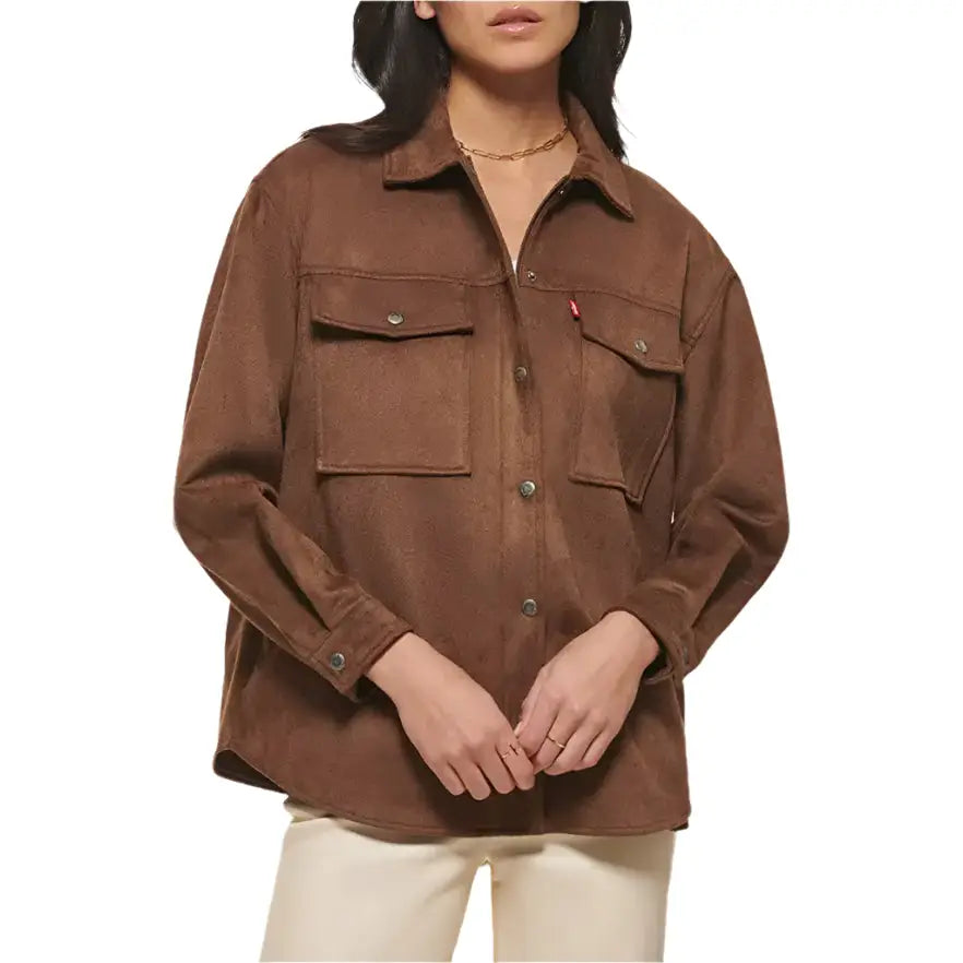 Women’s Brown Carafe Soft Suede Leather Shirt Jacket-0