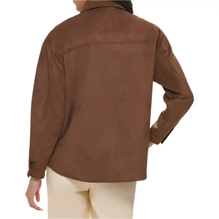 Women’s Brown Carafe Soft Suede Leather Shirt Jacket-1