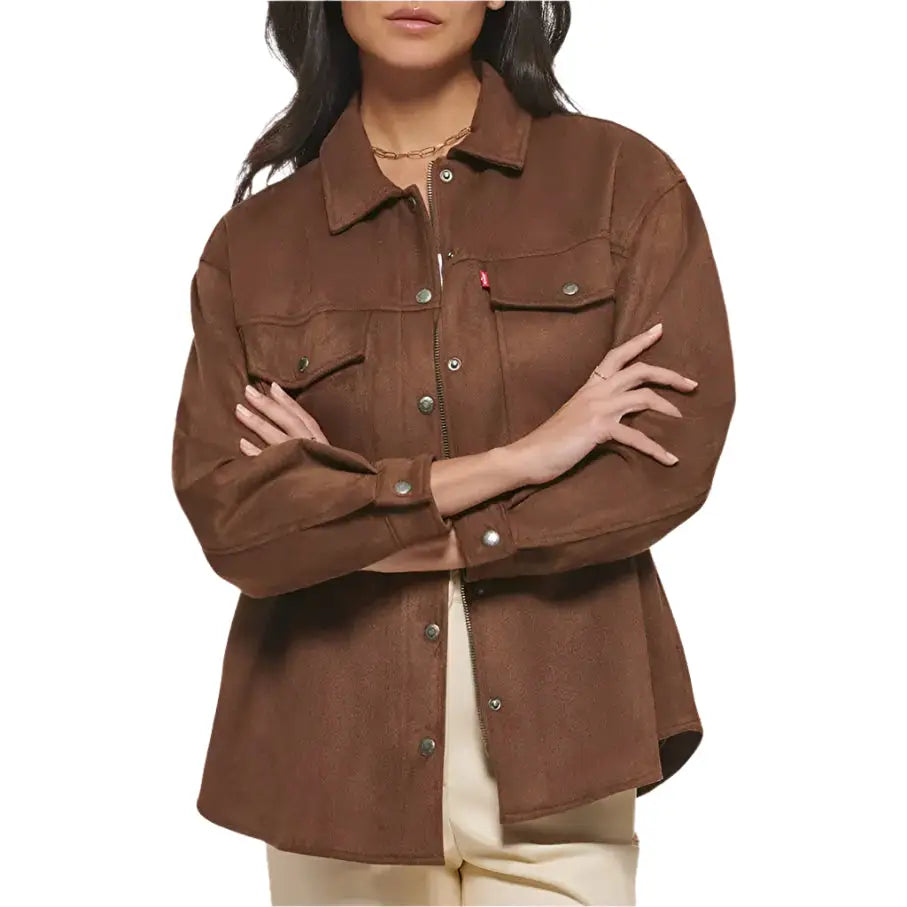 Women’s Brown Carafe Soft Suede Leather Shirt Jacket-2