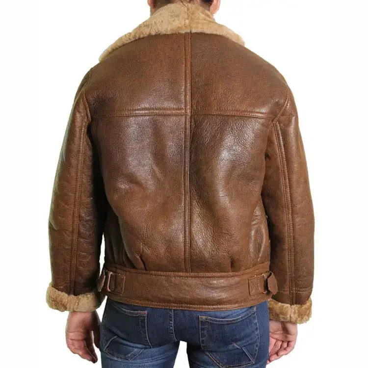 Women’s Brown Fur Shearling Flying Bomber Aviator Jacket-2